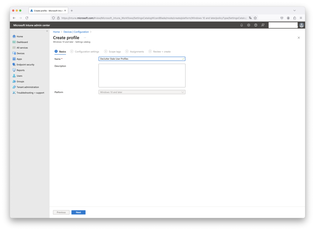 Declutter EndPoint New Policy Profile