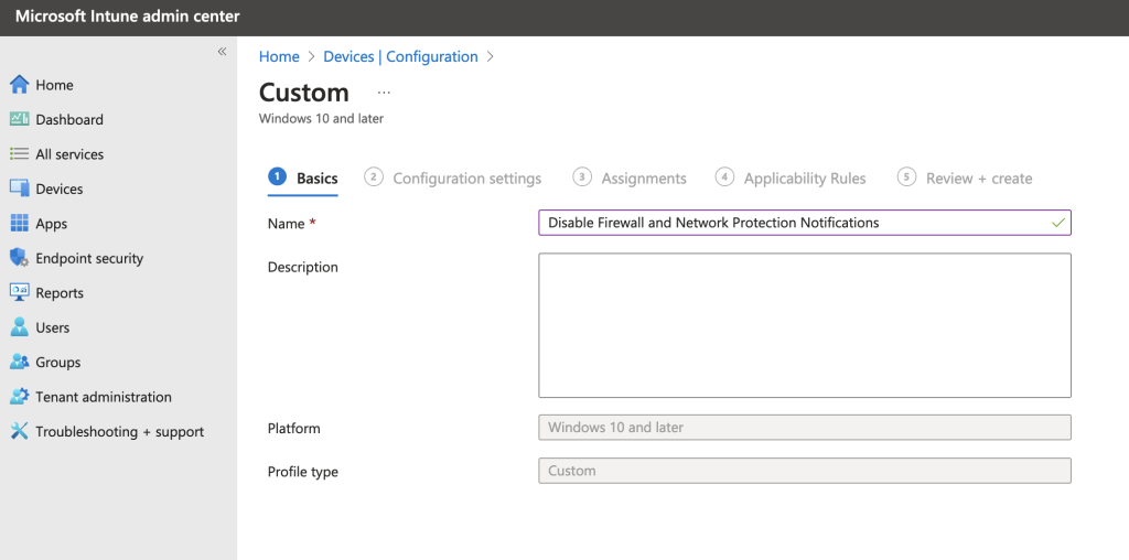 Disable Firewall and Network Protection Notifications with Microsoft Intune