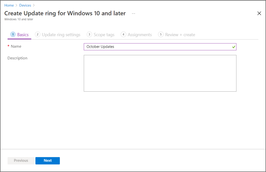 Create Intune Update Ring