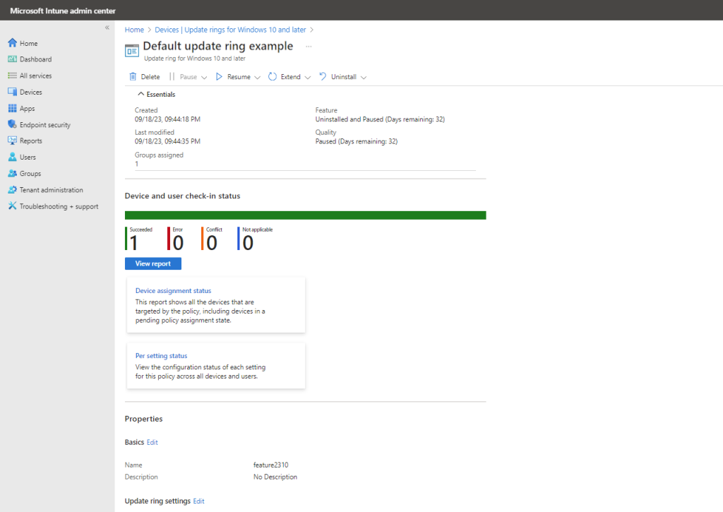 Intune Update Ring Details and Report