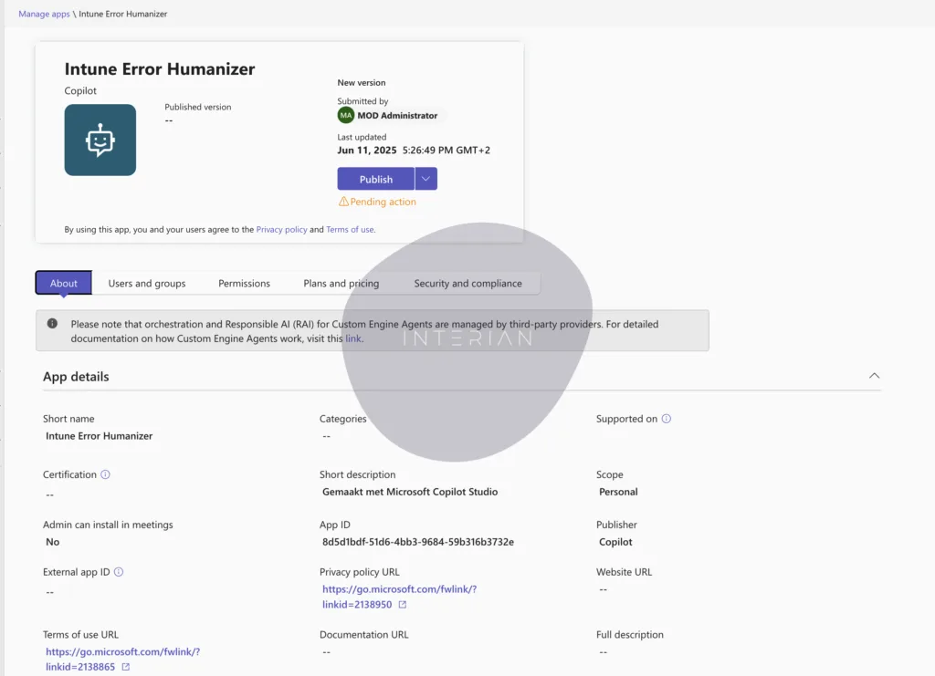 publish app in teams admin center
