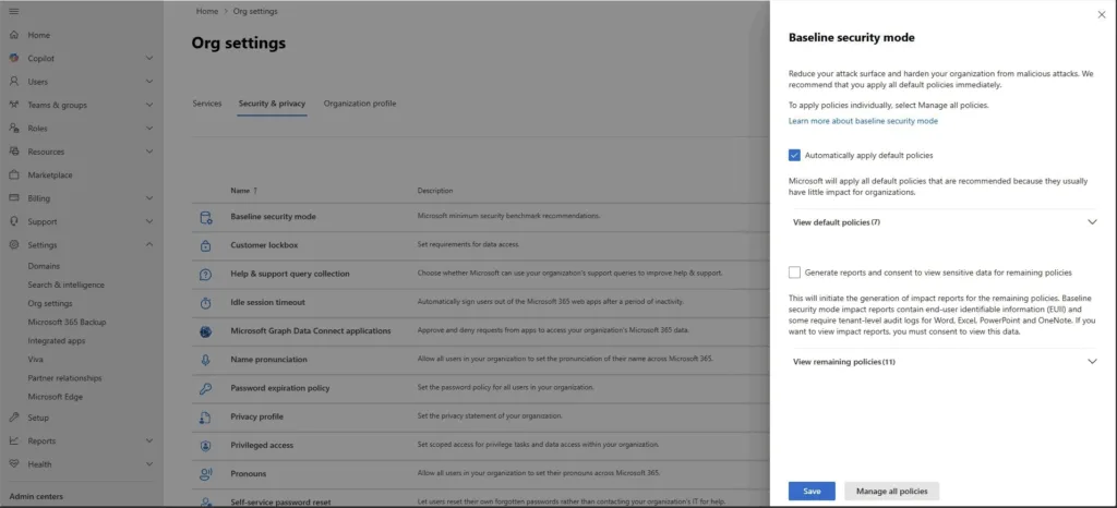 Activate Baseline Security Mode