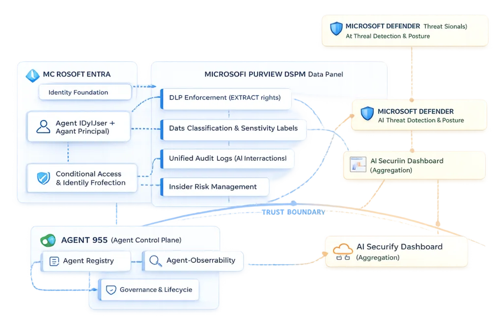 Decision flow illustrating when to use Microsoft Purview and when to use Microsoft Presidio based on the AI request path in an enterprise architecture.